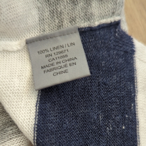 360 Sweater Light Gray and White Striped Crew Neck 100% Linen - Picture 6 of 9